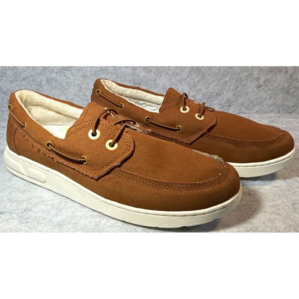 Vionic Skipper Beach Men’s Brown Canvas Lace-Up Boat Shoes US 10 EU 43